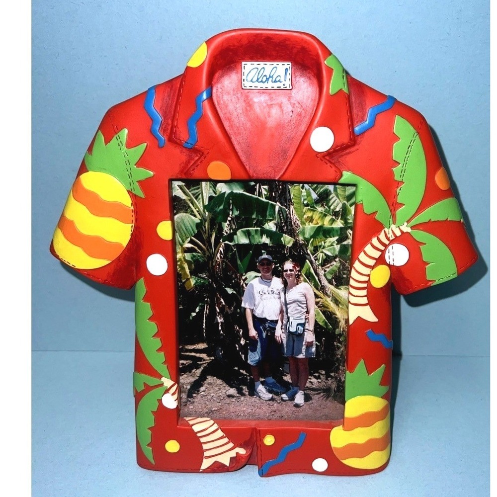 Aloha Tropical Shirt Photo Picture Frame Red with Pineapple and Palm Tree Design
